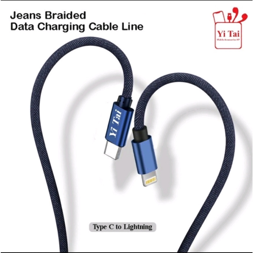 KABEL DATA YI TAI KABEL DATA DENIM TYPE C KE IPHONE LIGHTNING - TYPE C TO LIGHTNING IPHONE FAST CHARGING