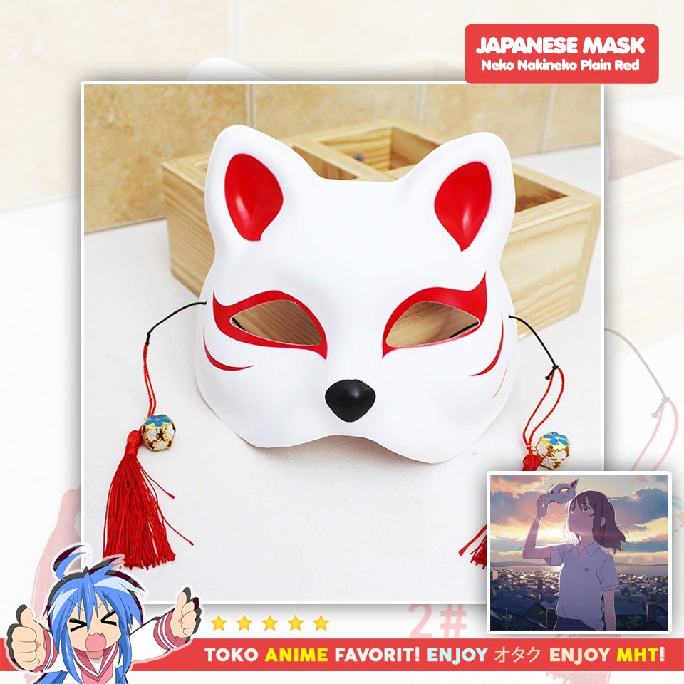 Topeng Anime Cosplay Kucing Cat Naki Neko Plain Red Mask