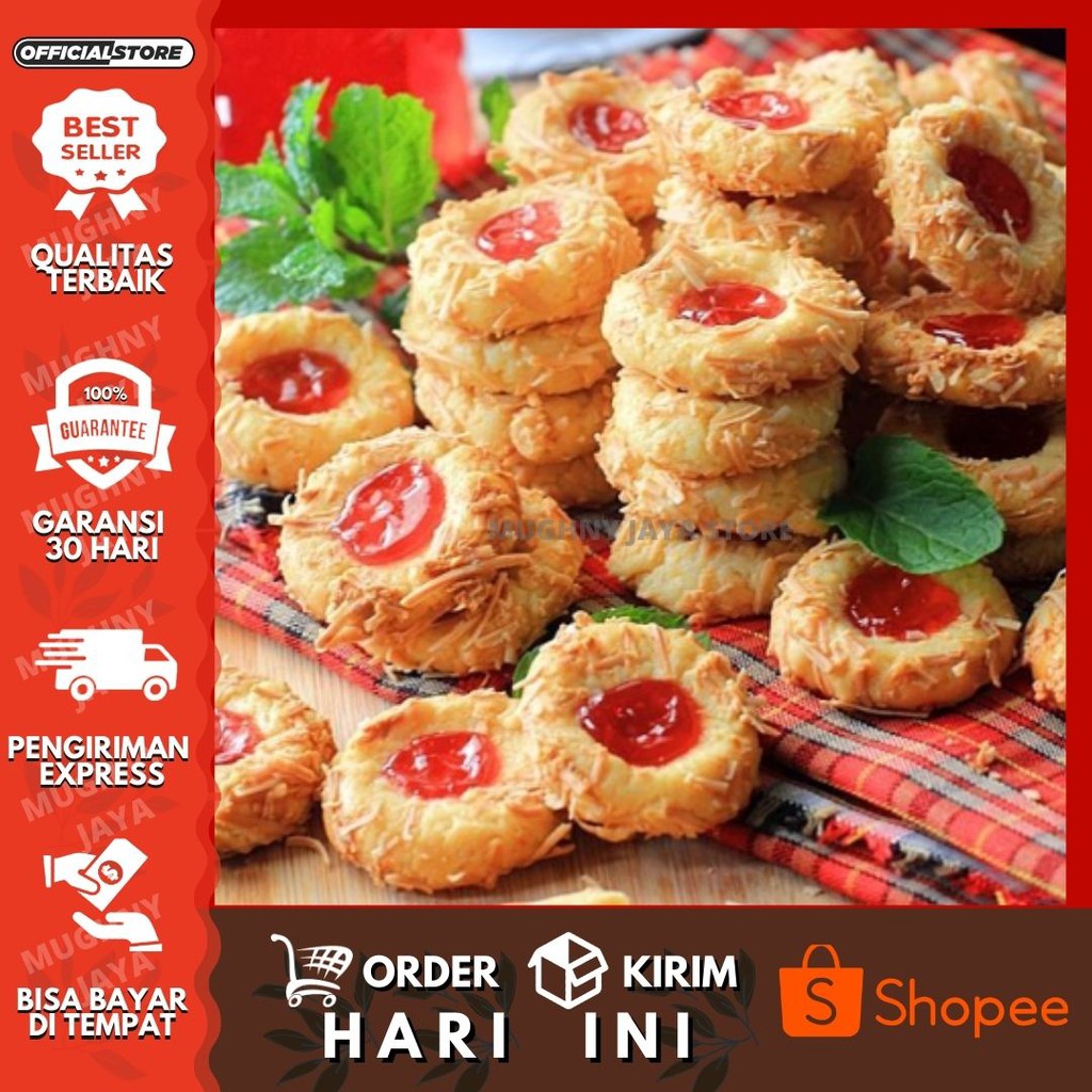 

Terlaris COD !!! Kue Thumbprint Strawberry 250 gram (1/4 kg Pertoples) kue cemilan keluarga