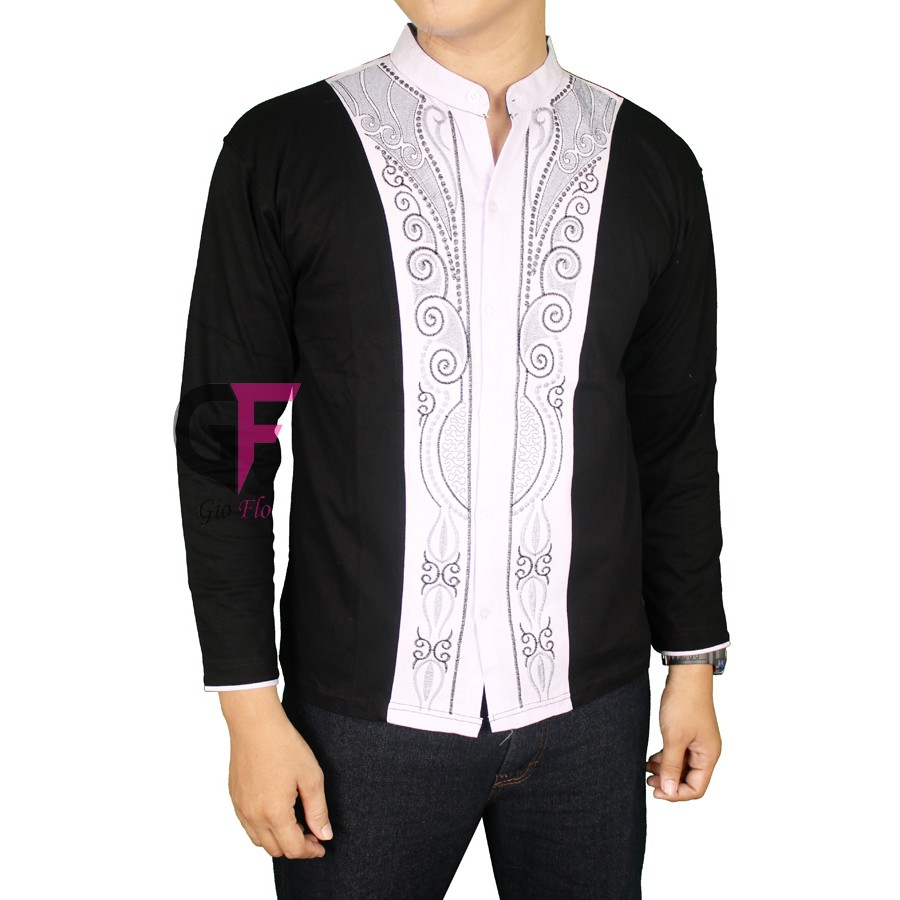 GIOFLO Baju Koko Lengan Panjang Bordir Terbaru Black / KKL 75
