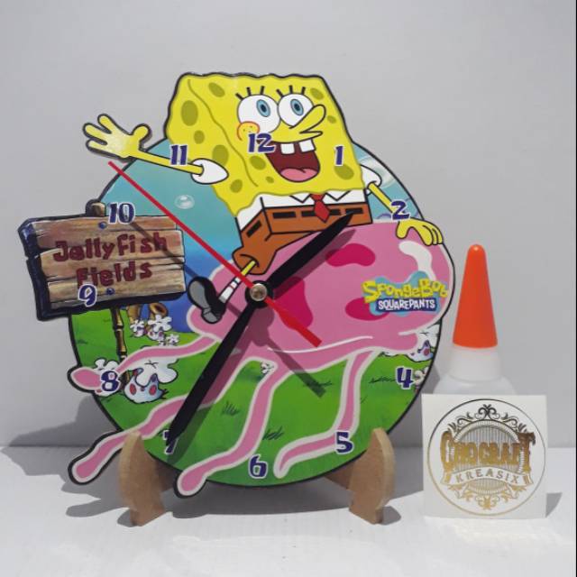 Jam meja bahan kayu mdf spongebob patrik anak laki perempuan kartun