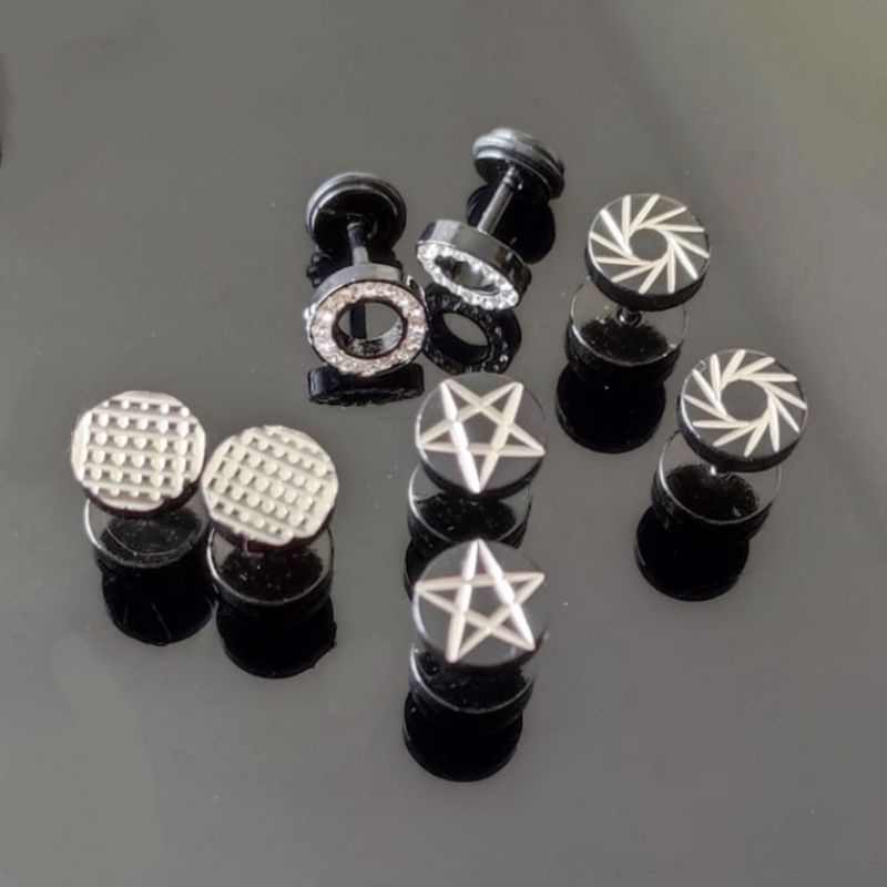 Anting Roda Titanium Hitam Motif Pria Wanita