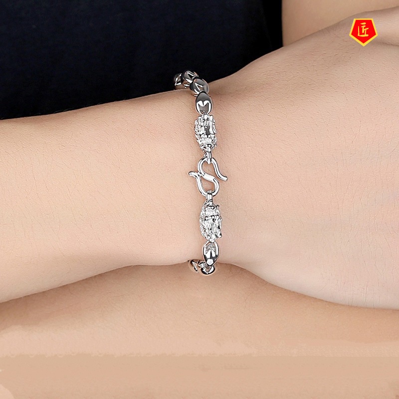 [Ready Stock]Men's 925 Silver Dragon Head Bracelet Chinese Style