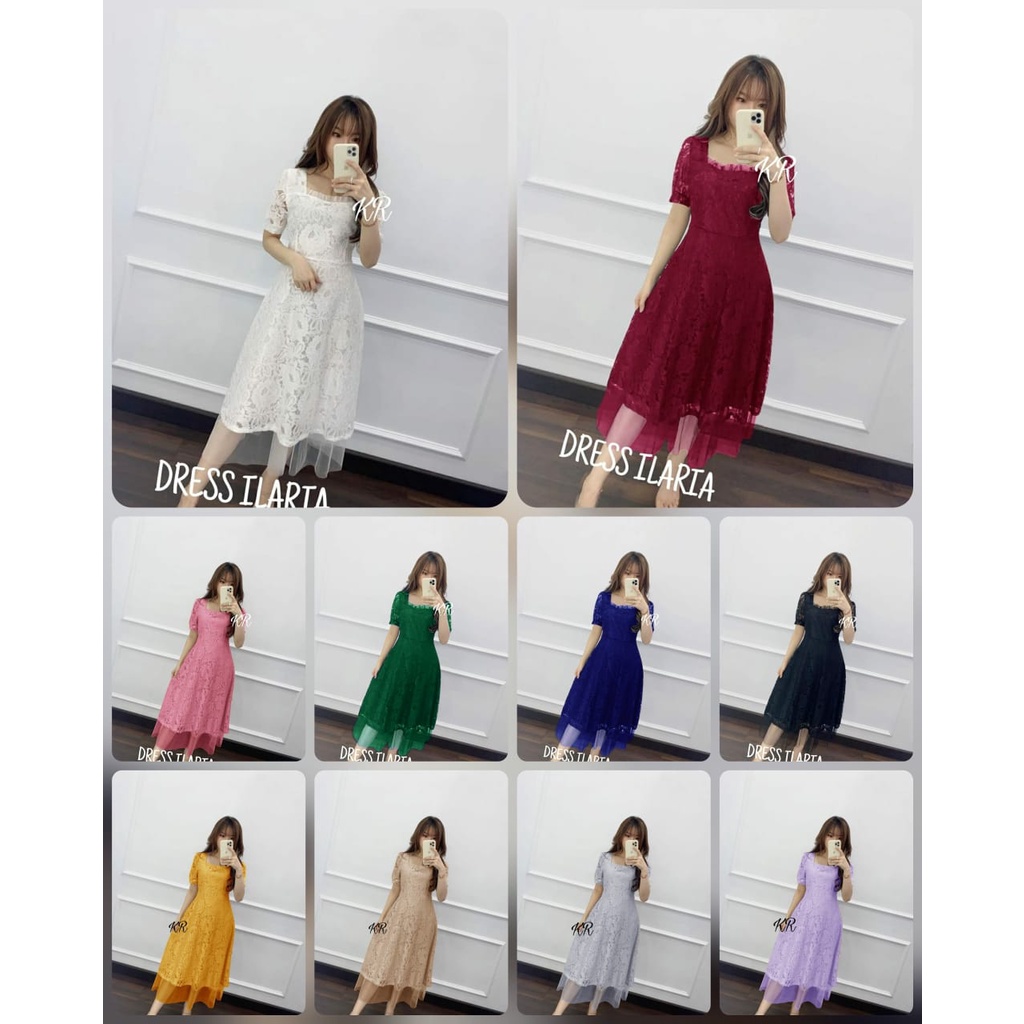 REALPIC 2 UKURAN L XL DRESS ILARIA FASHION PAKAIAN WANITA KEKINIAN  DRESS BRUKAT LAPIS FURING KR ADA VIDEO PRODUK ASLI