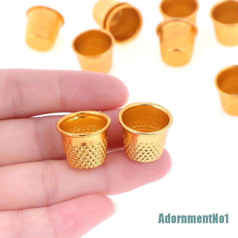 (AdornmentNo1) 10pcs Pelindung Jari Bahan Metal Warna Gold Untuk Menjahit