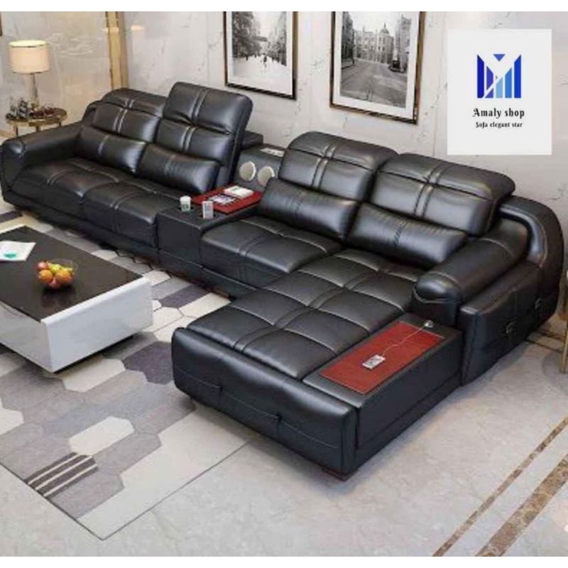 Sofa Kulit Minimalis Hitam Kualitas Bahan Premium Kursi Ruang Tamu Mewah Elegant