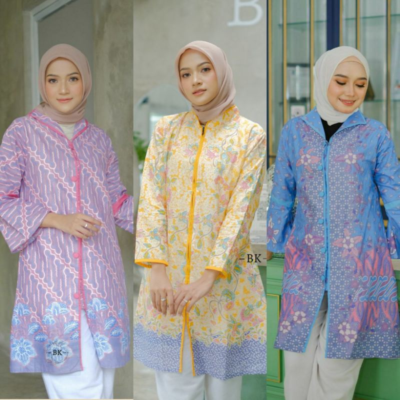 BAJU BATIK ATASAN WANITA MODERN MONALISA GENES UKURAN M L XL XXL JUMBO ORIGINAL PEKALONGAN