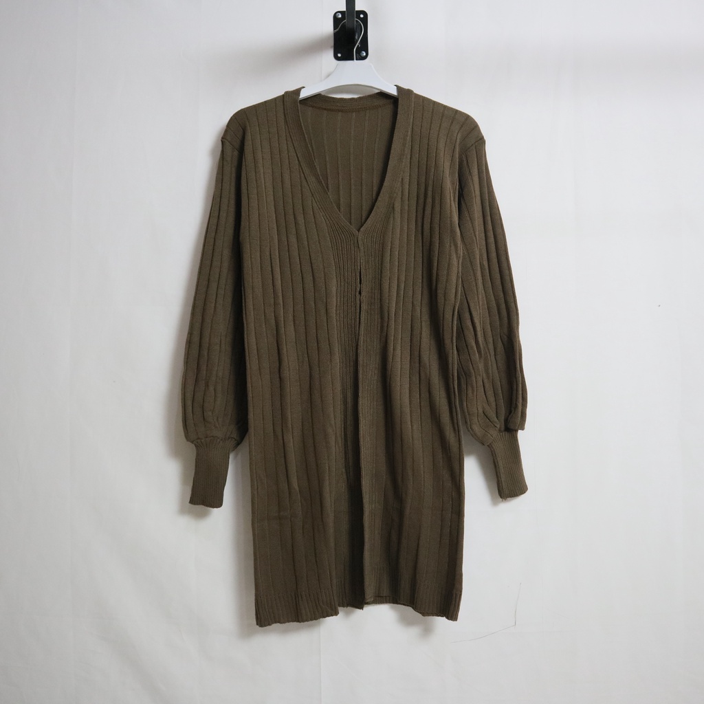 Bubble Long Cardy | Cardigan Rajut Wanita | long outer cardy-BROWN