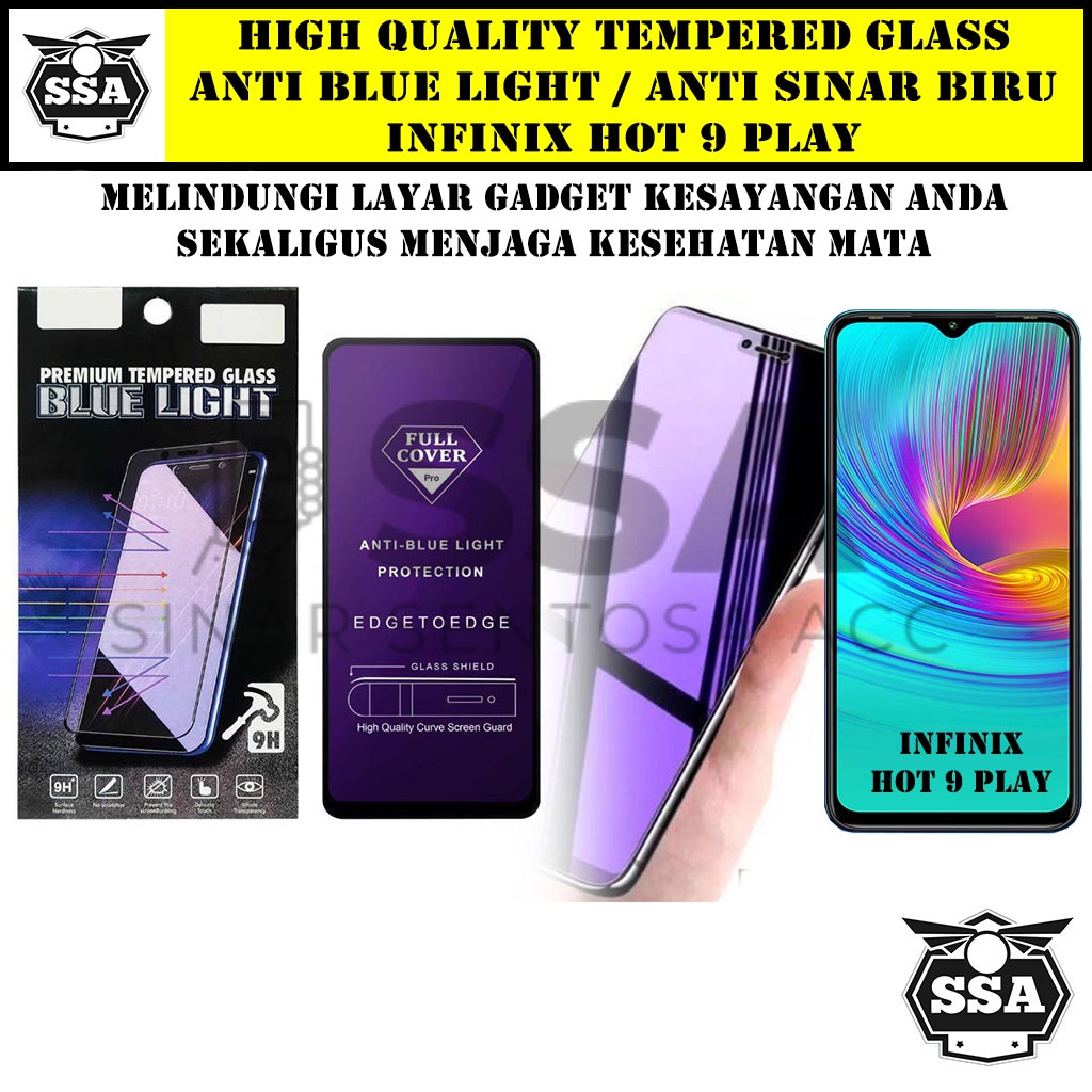 Tempered Glass Infinix Hot 9 Play Anti Blue Light Anti Sinar Biru Ori Original Hp Pelindung Layar Temper Anti Lecet Gores TG Murah Berkualitas