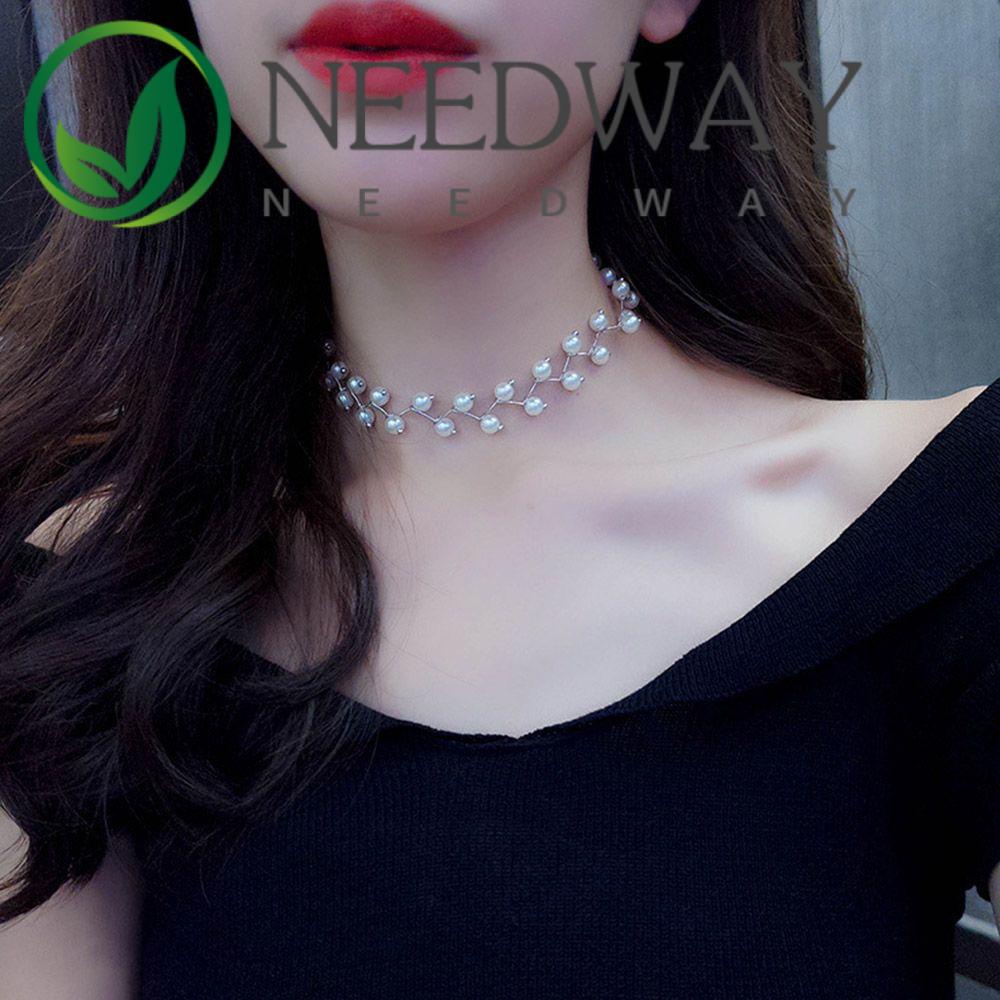 Needway  Handmade Collar Beads Female Jewelry Clavicle Chain for Women Necklaces Wedding Bride Necklace Elegant Simulated Pearl/Multicolor