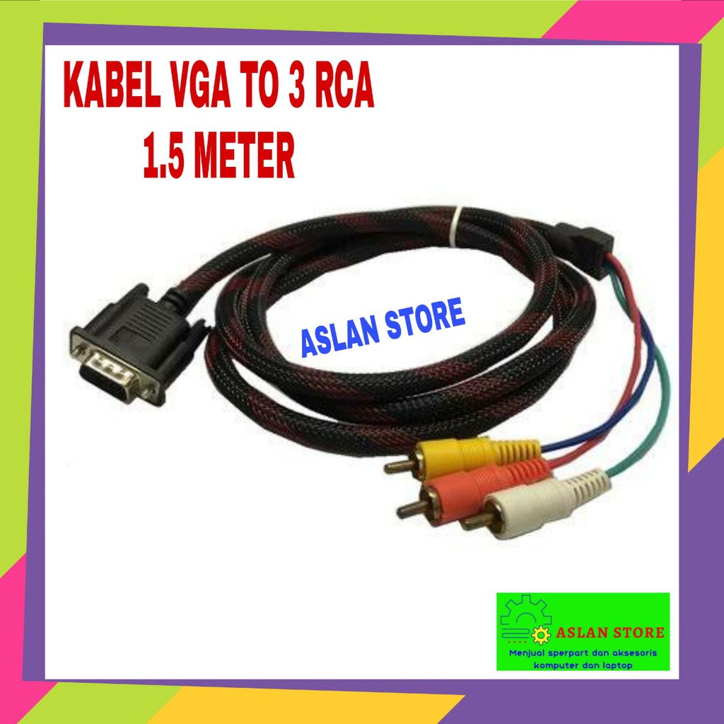 Kabel VGA To RCA 1.5M Cable VGA male to AV Audio Video Jack Male 1.5M