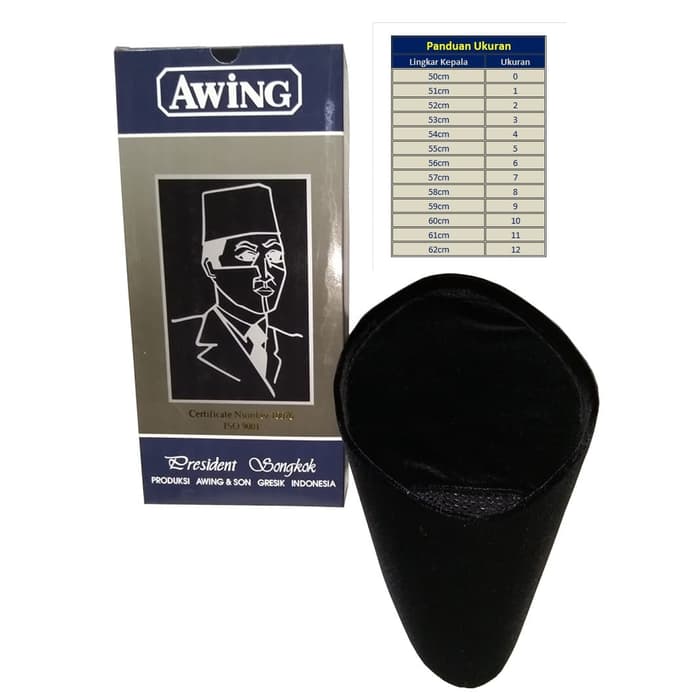 KOPYAH SONGKOK PECI AWING AC HITAM - UKURAN 7, HITAM TINGGI 8