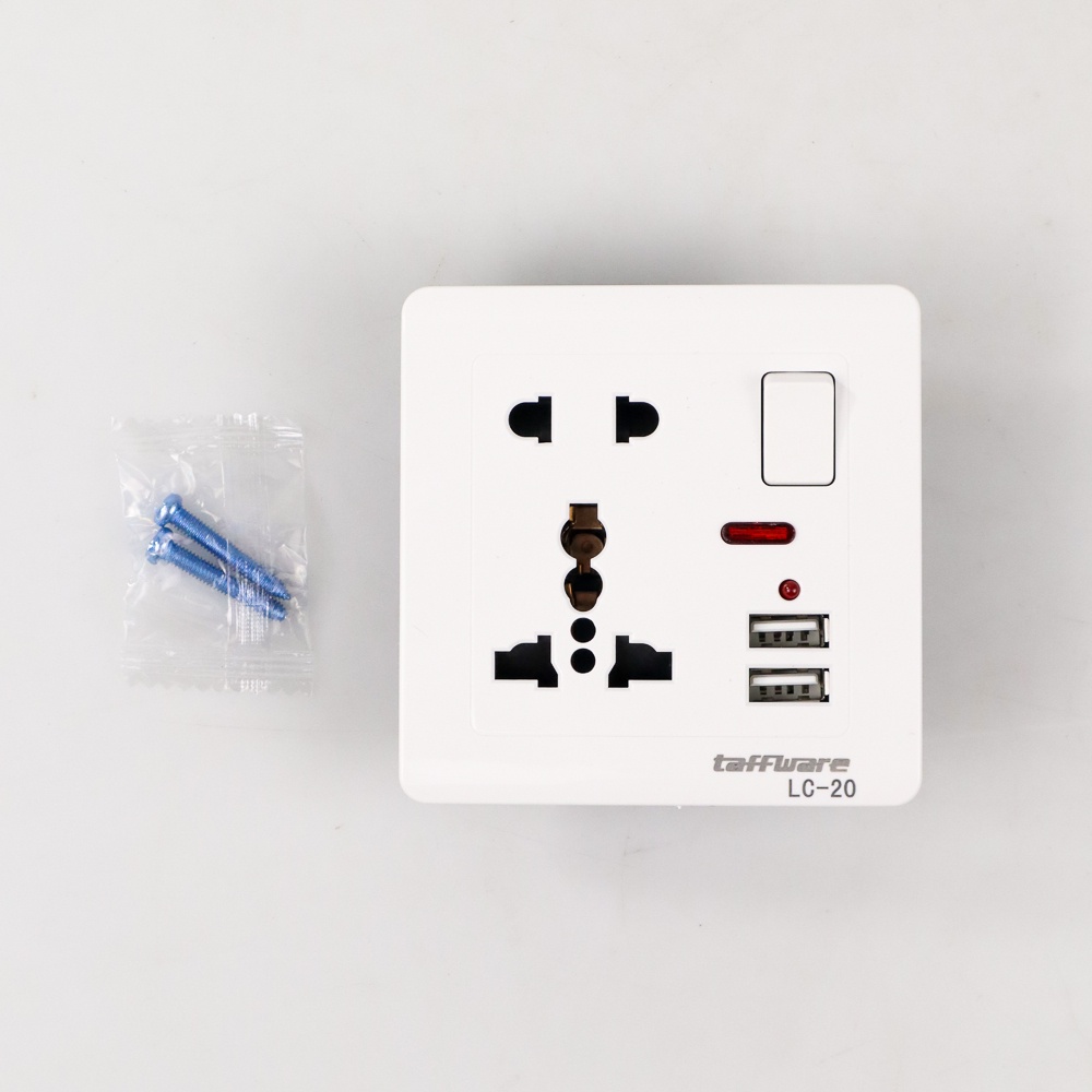 Stop Kontak Universal UK EU US 2 Port USB with On Off Switch - LC-20 - OMHX7LWH White