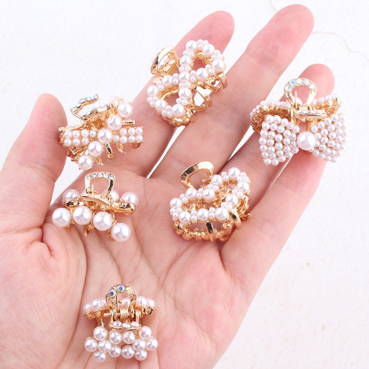 Jedai Mutiara Elegan Mini 2.5CM dan 3CM - Jepit Rambut Alloy Korea Mutiara Permata - Jepit Salon Logam Warna Emas