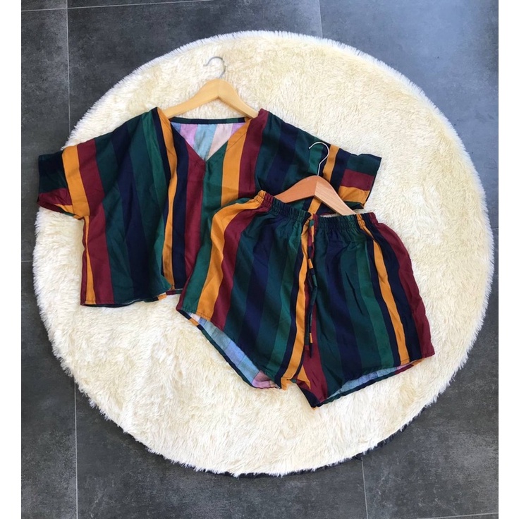 Crop Tee Sleepwear Set Crop Piyama Tidur pendek Kekinian Piayamah wanita