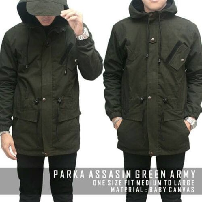 JAKET PARKA PRIA ASSASIN HIJAU ARMY KEREN