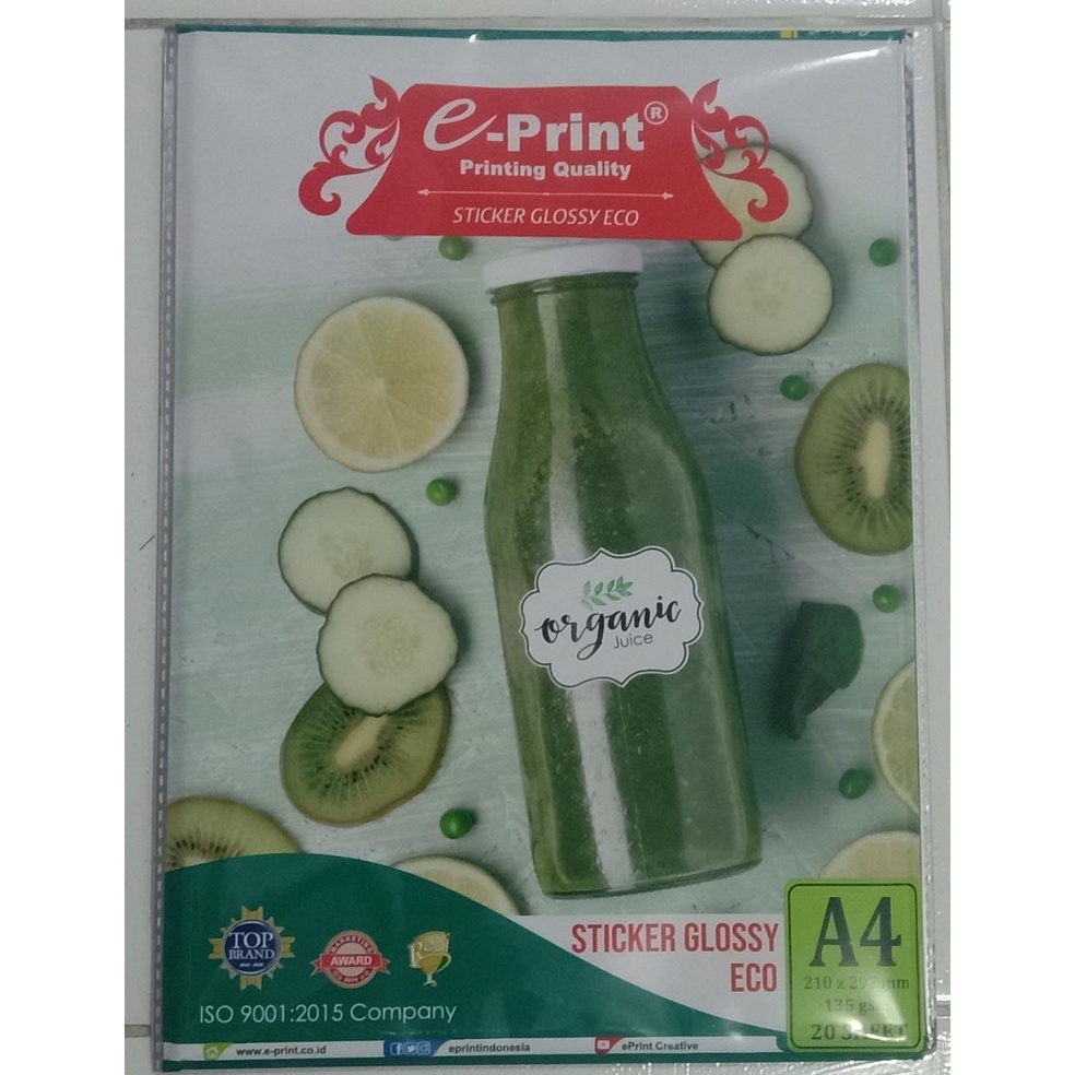 

E-PRINT GLOSSY STICKER ECO EKONOMIS A4 - 135 GSM 20 LEMBAR TERMURAH
