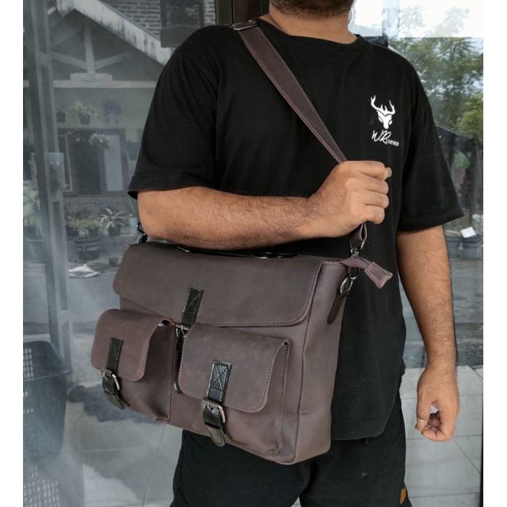 Tas Laptop kerja kulit sapi asli, Tas massenger kulit sapi asli crazy horse