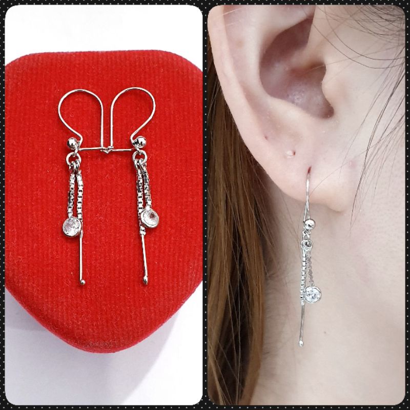 Anting Perak Wanita 925 Rumbai Panjang - Anting Silver 925 Asli Lapis Emas Putih