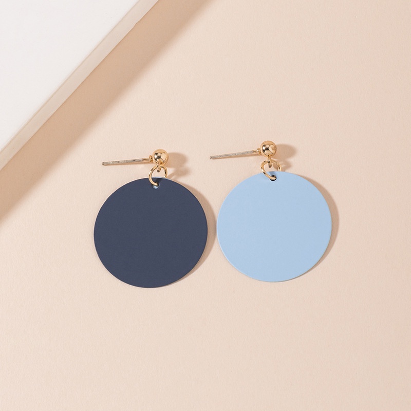 Anting S925 silver needle Bentuk Bulat Model Lapis Ganda Warna Biru Untuk Wanita