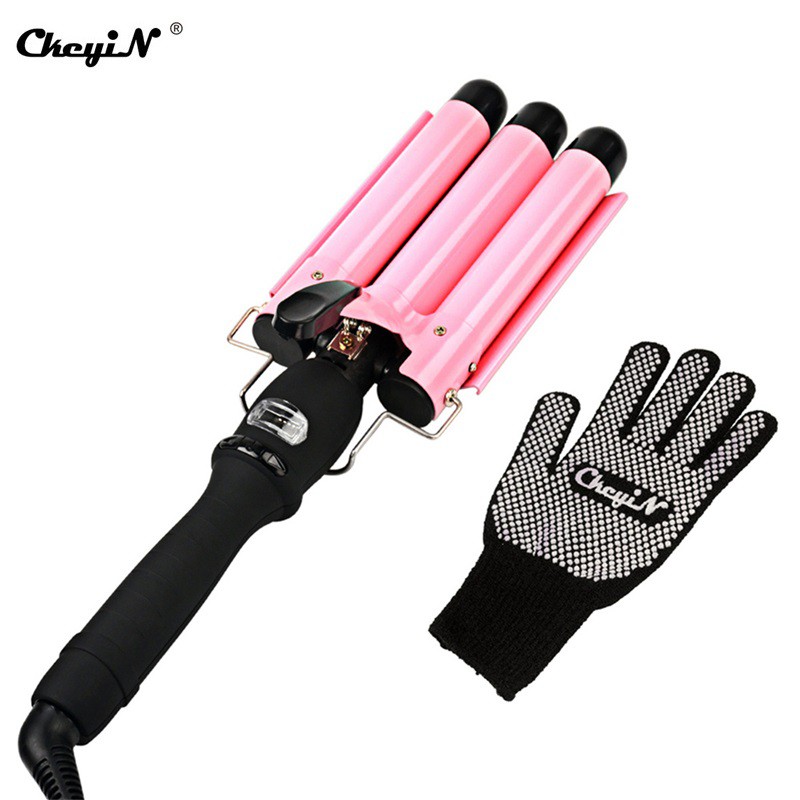 

CkeyiN 3 Barel Gelombang Penjepit Keramik Curling Iron Wand LCD Display Penjepit Rambut Alat Styling Rambut 22mm HS199