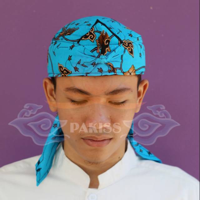 Blangkon Iket Sunda Batik Biru - Blangkon Iket Tetopong Sunda dewasa