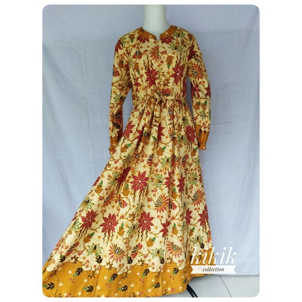 Gamis Katun Motif Batik Modern Long Dress Murah Adem Pakaian Muslim Wanita Tradisional Fashion Remaj