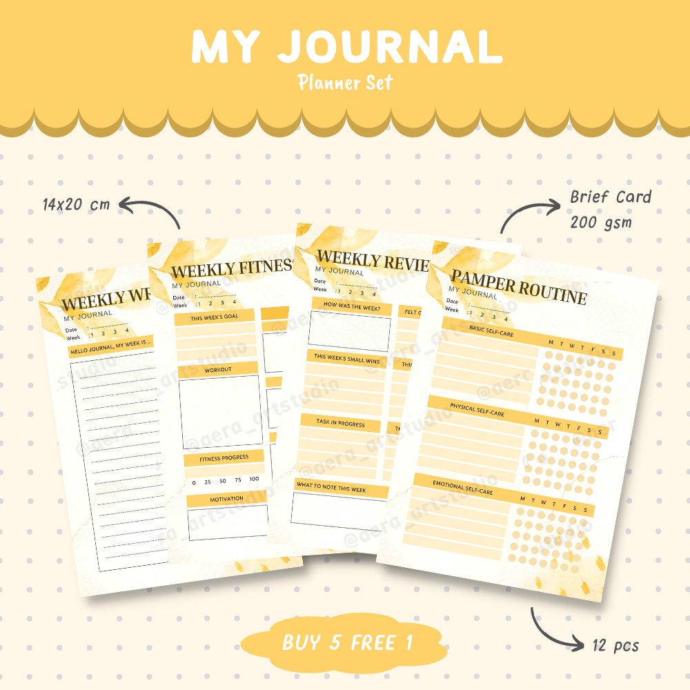 

(12 pcs) My Journal : Planner Set - by Aera Art Studio | Fitness Tracker - Weekly Planner - Daily Planner - Weekly Tracker - Basic Memo - Agenda - Check List - Notes - Diary