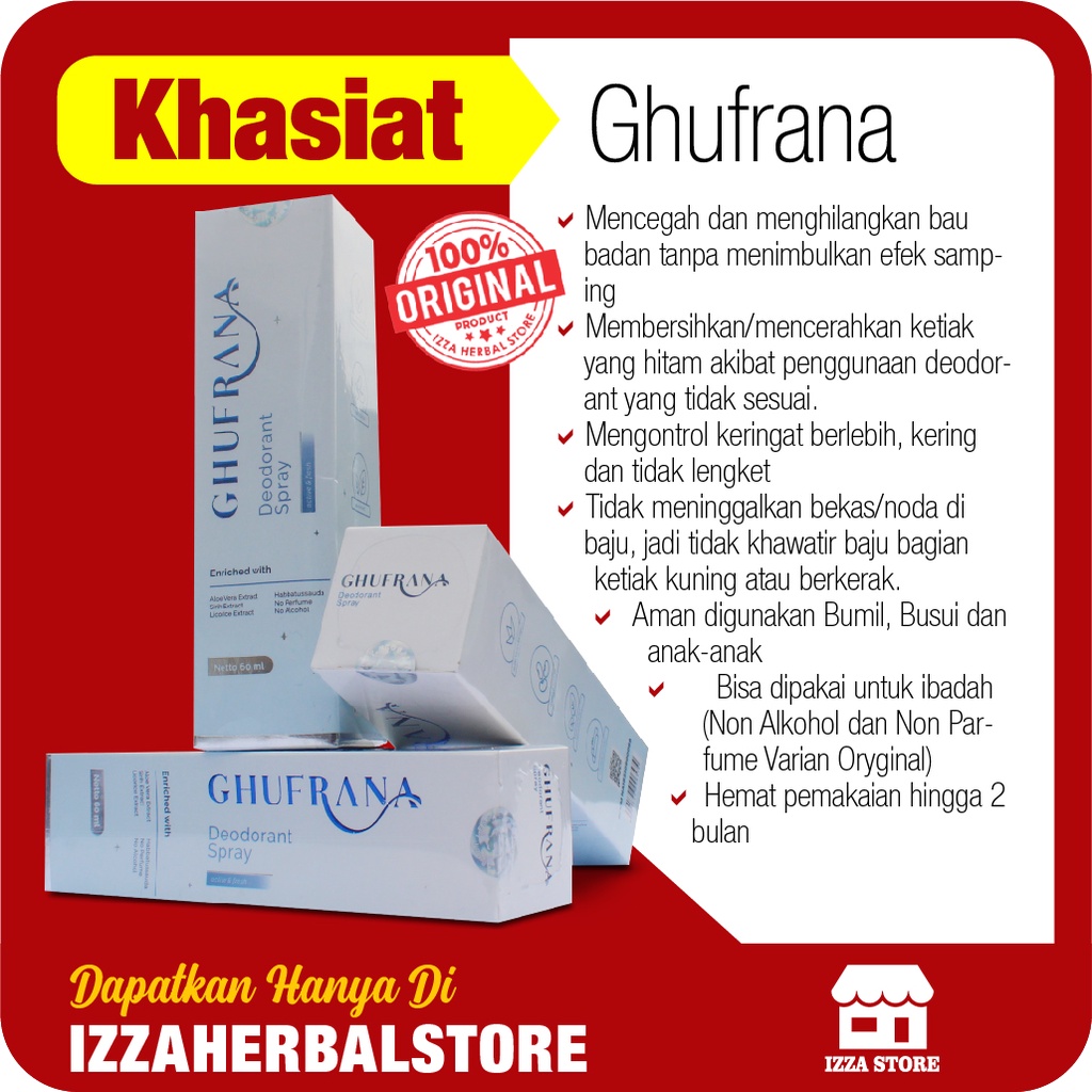 OBAT BAU BADAN KETIAK PERMANEN Ghufrana Natural Deodorant Spray Membantu MENCERAHKAN Ketiak Gidza Tawas ORIGINAL