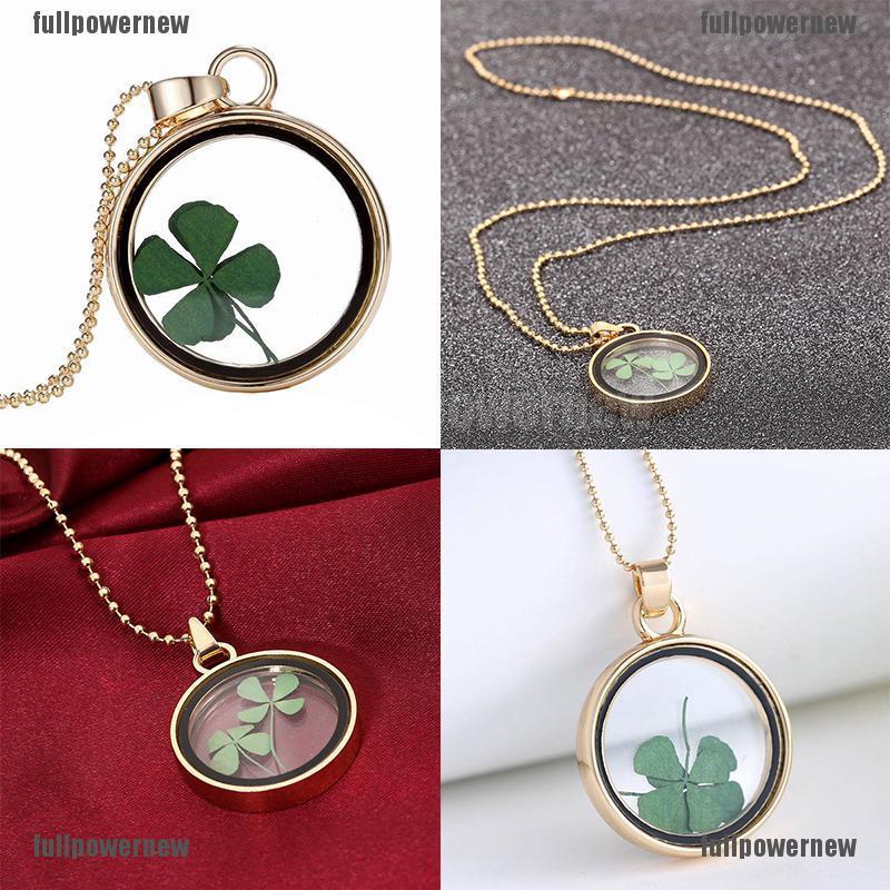 Kalung Dengan Liontin Bentuk Bunga Clover Kering Bahan Resin