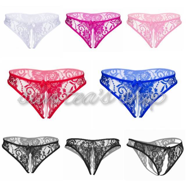 GS223 Sexy lace brief open crotch strap side crotchless thong 43189