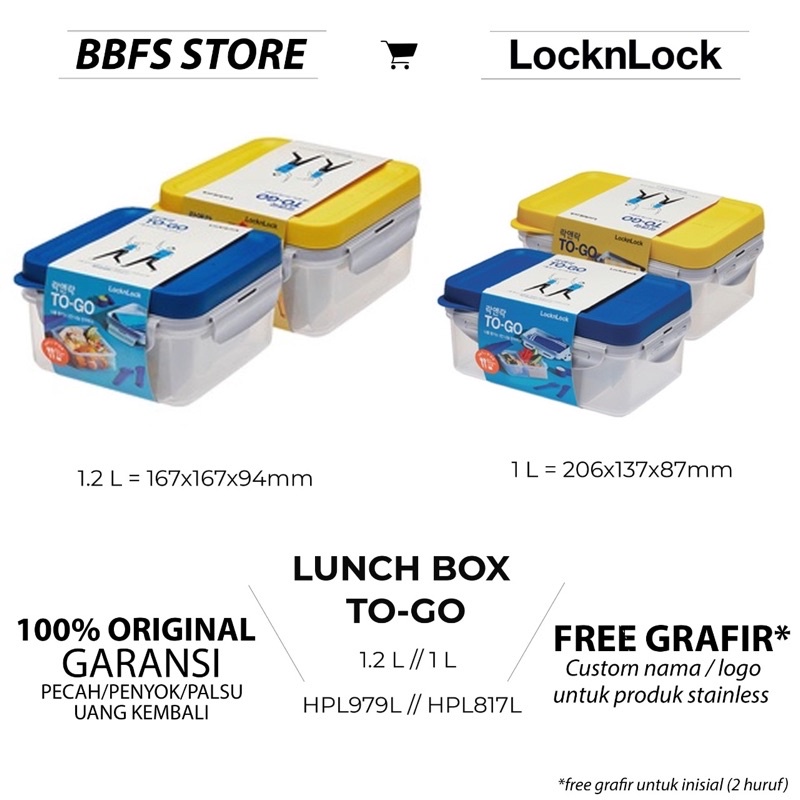 Lock &amp; Lock To-Go Lunch Box Blue 1L HPL817LB Kotak Makanan Bekal Lock n Lock