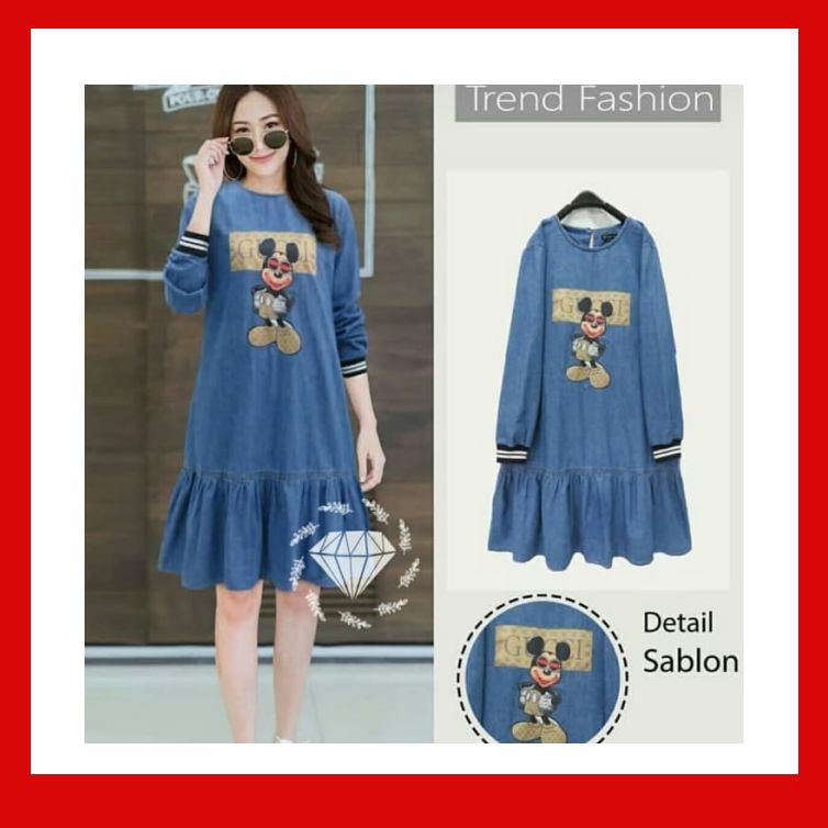 Dress Tunik Jeans Mickey Gucci Terbaru