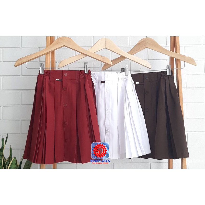 Rok ADM (Adumanis) pendek kancing depan untuk SD merah, putih dan coklat pramuka