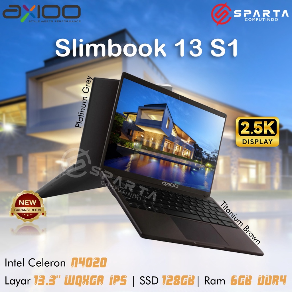 AXIOO Slimbook 13 S1 13.3&quot; QHD 2.5K Intel Celeron N4020 6GB 128GB SSD Win10 Pro Titanium Brown Platinum Grey