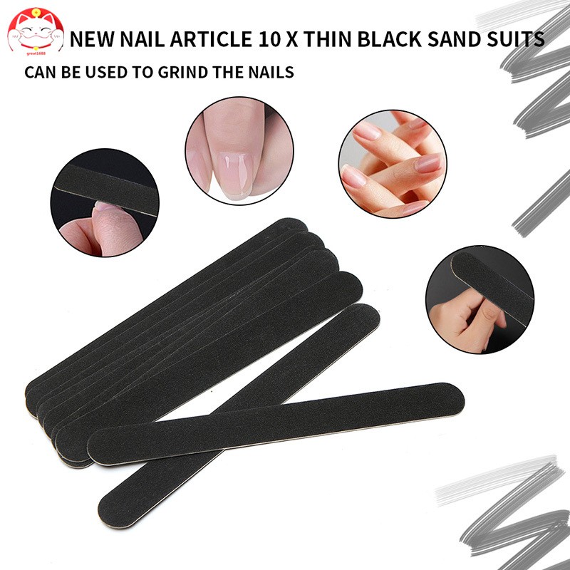 10Pcs Kikir Kuku Tahan Lama Warna Hitam untuk Manicure