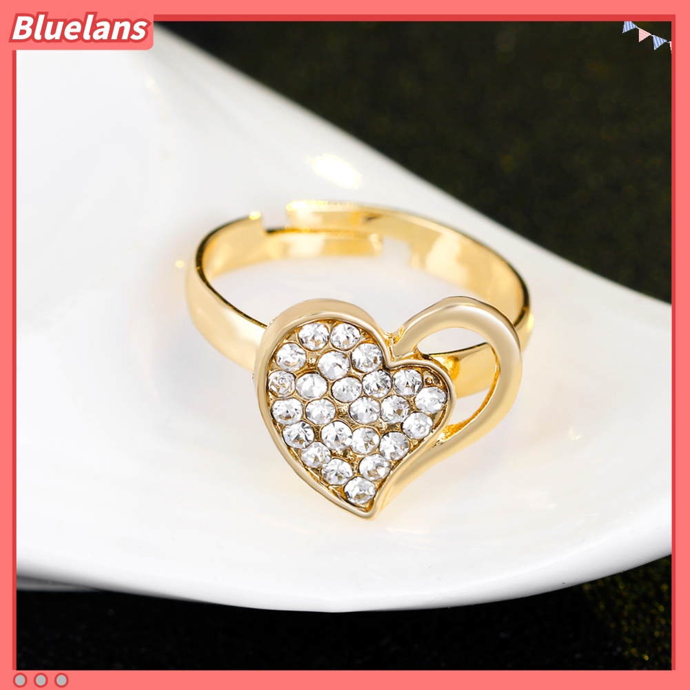 Bluelans Rhinestone Hollow Love Heart Necklace Bangle Ring Earrings Banquet Jewelry Set