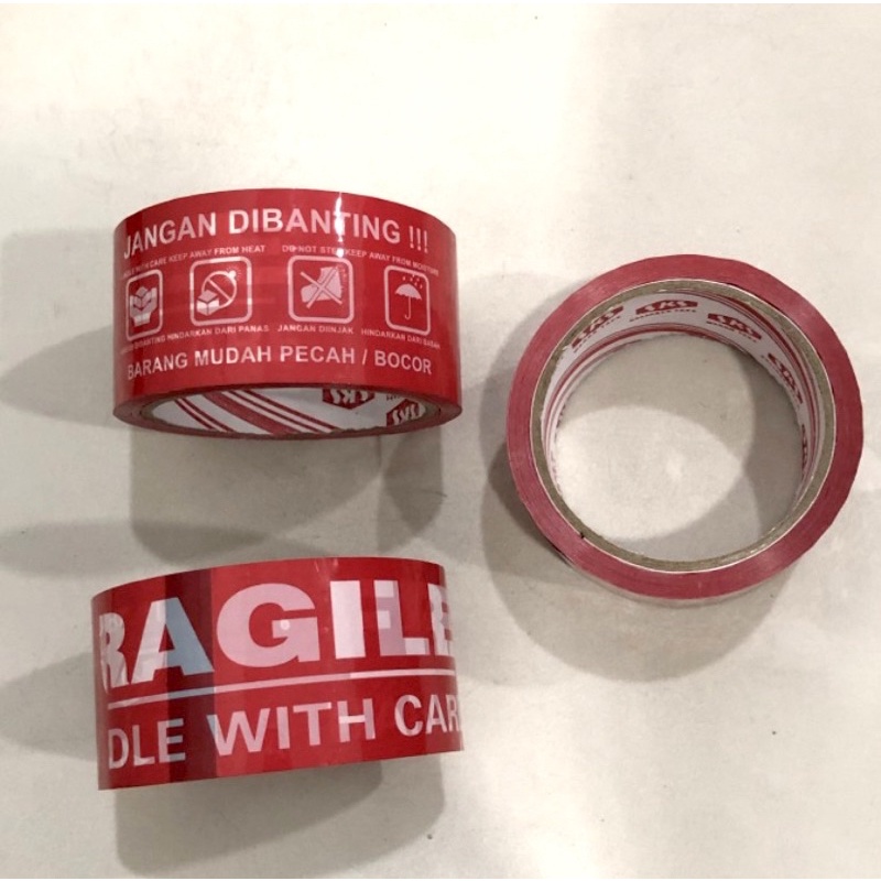 

Lakban merah fragile 72yard Lem selotip merah jangan di banting 2inci lakban kardus barang mudah pecah