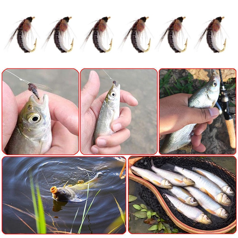 6pcs Fishing Bait Realistic Nymph Trout Fishing Artificial Lure Bait Insect Silicone Soft With Hook