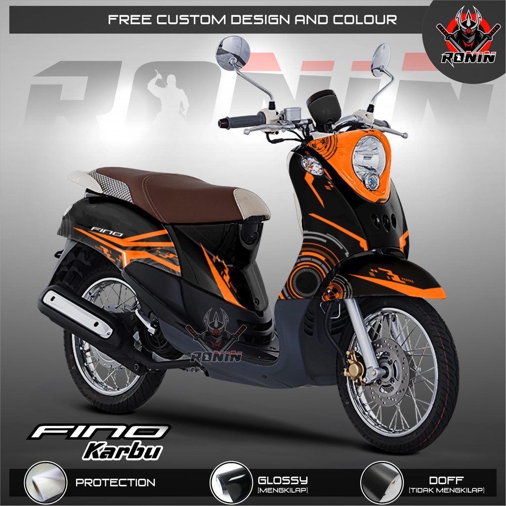 Sticker Decal Full Body Fino Karbu Fino Lama Motif Techno Oranye
