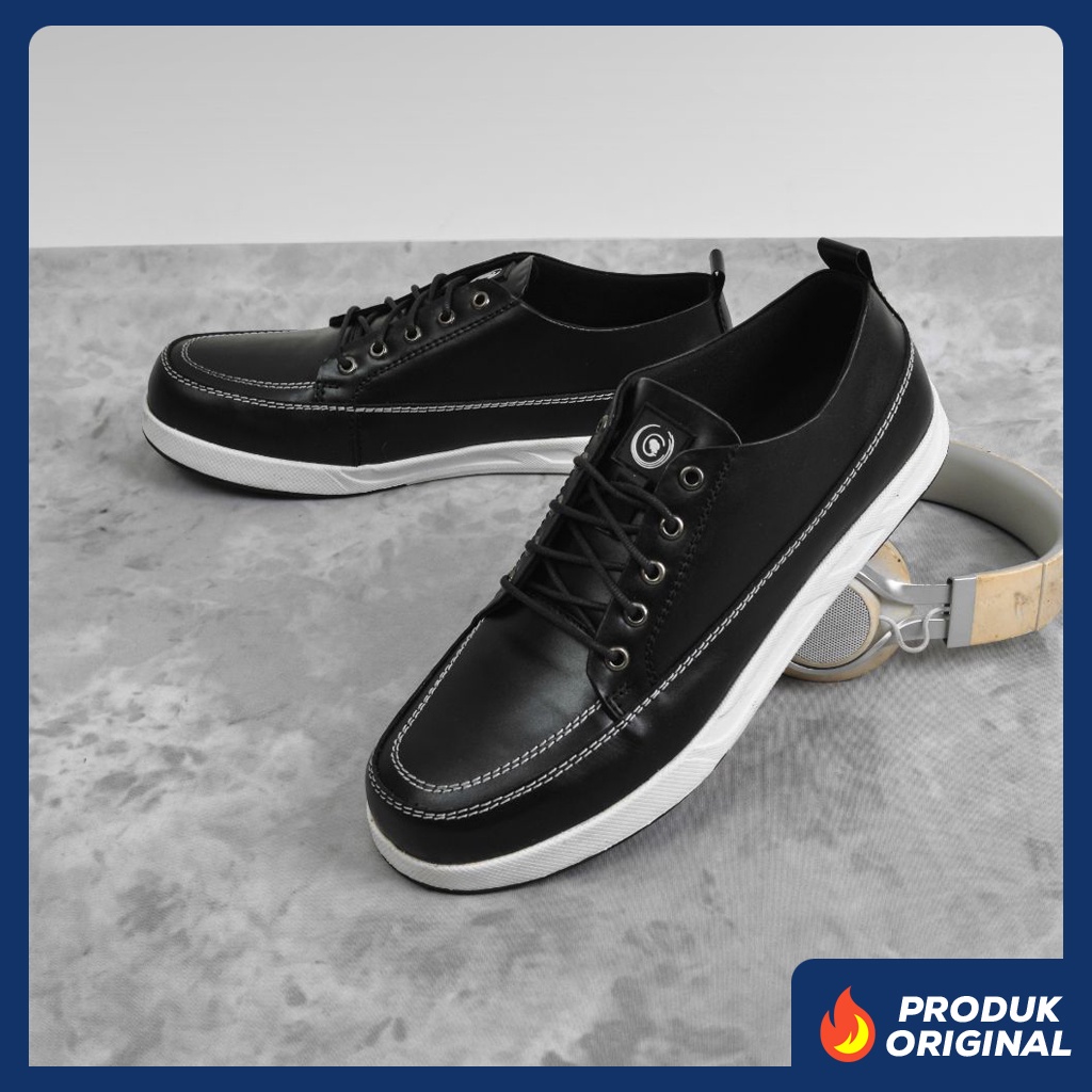 JERRICK BLACK ORIGINAL x GREATA Sepatu Sneakers Kulit Sapi Asli Hitam Putih Pria Kets Tali Casual Jalan Santai Hangout Main Kondangan Sekolah SMP SMA SMK Kuliah Sporty Distro Fashion Simple Sport Shoes Premium Genuine Leather Skate Footwear Keren Terbaru