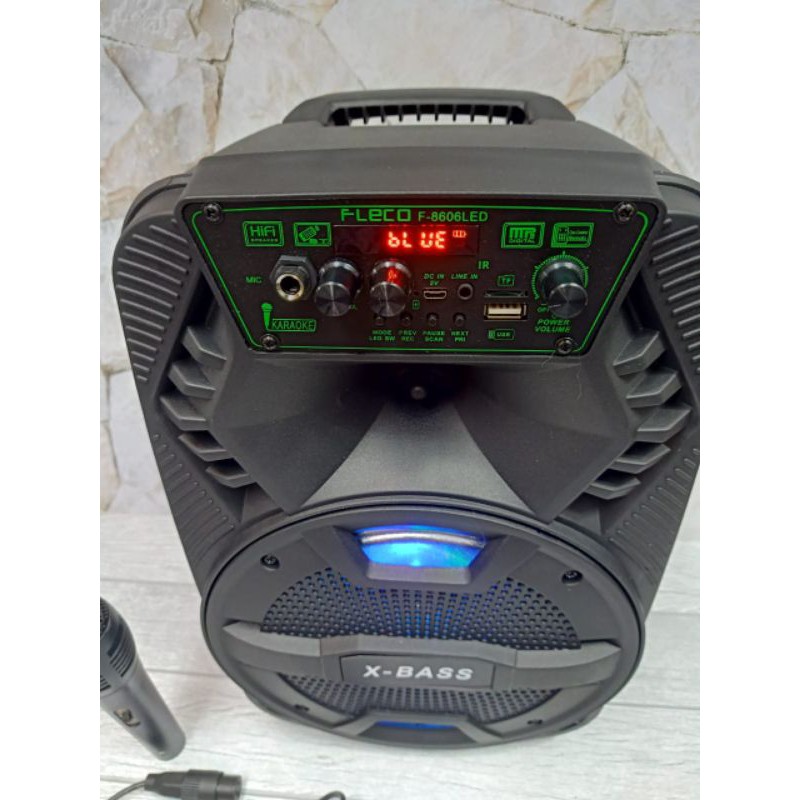 Speaker Bluetooth Portable Fleco F-8606-F 63 Led 8inc - Spiker Multimedia