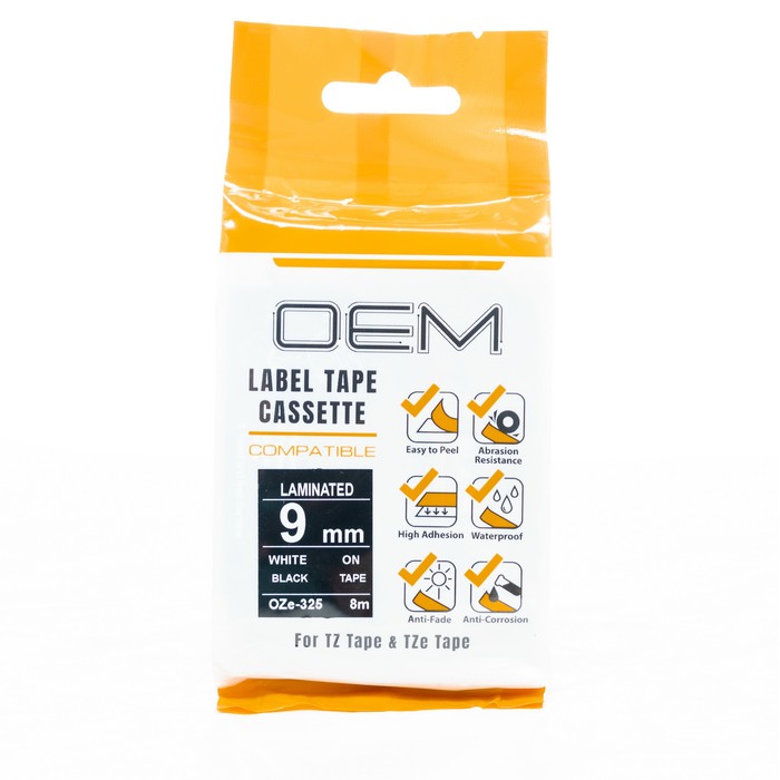 OZe-325 OEM LABEL TAPE BROTHER 9mm White On Black