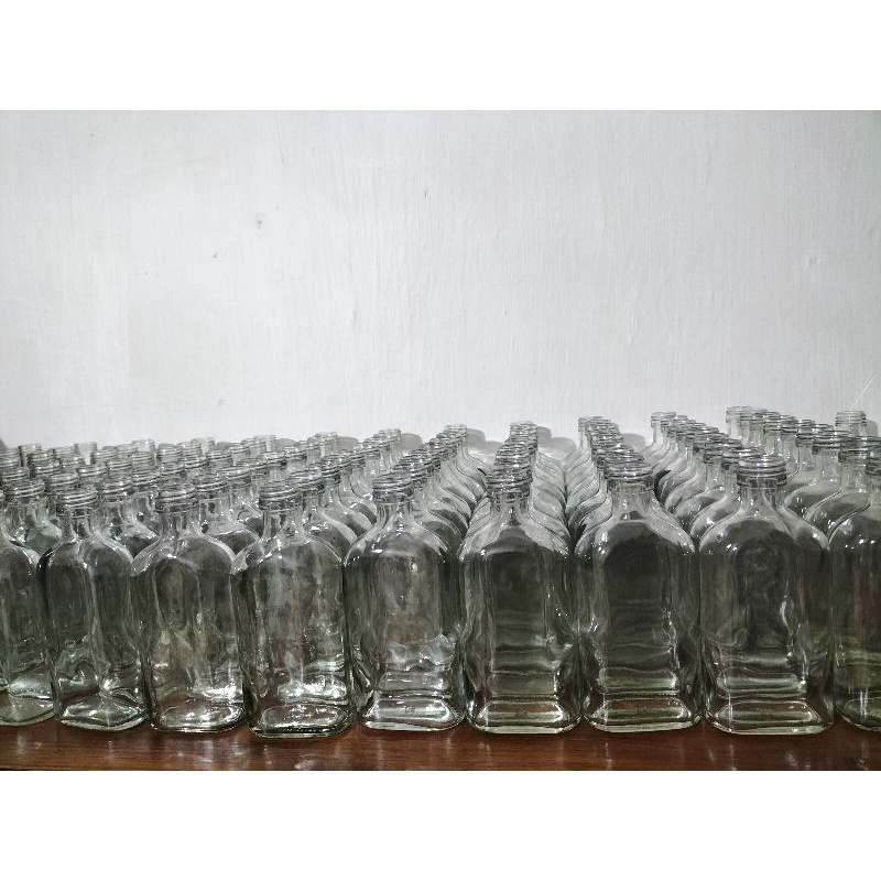 Botol Kaca Gepeng 250ml / Botol Beling 250ml BARU + Tutup Luar Dalam