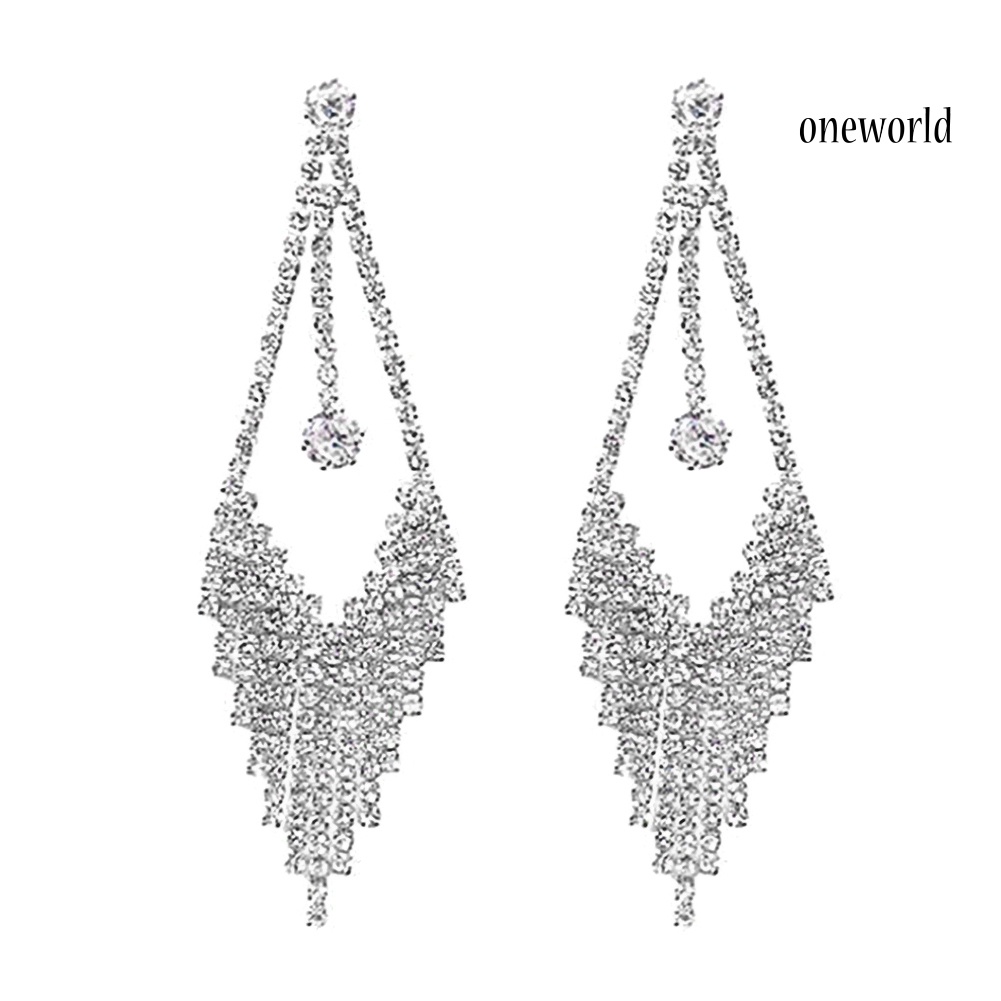 OW@ Luxury Geometric Tassel Rhinestone Long Dangle Women Stud Earrings Jewelry Gift