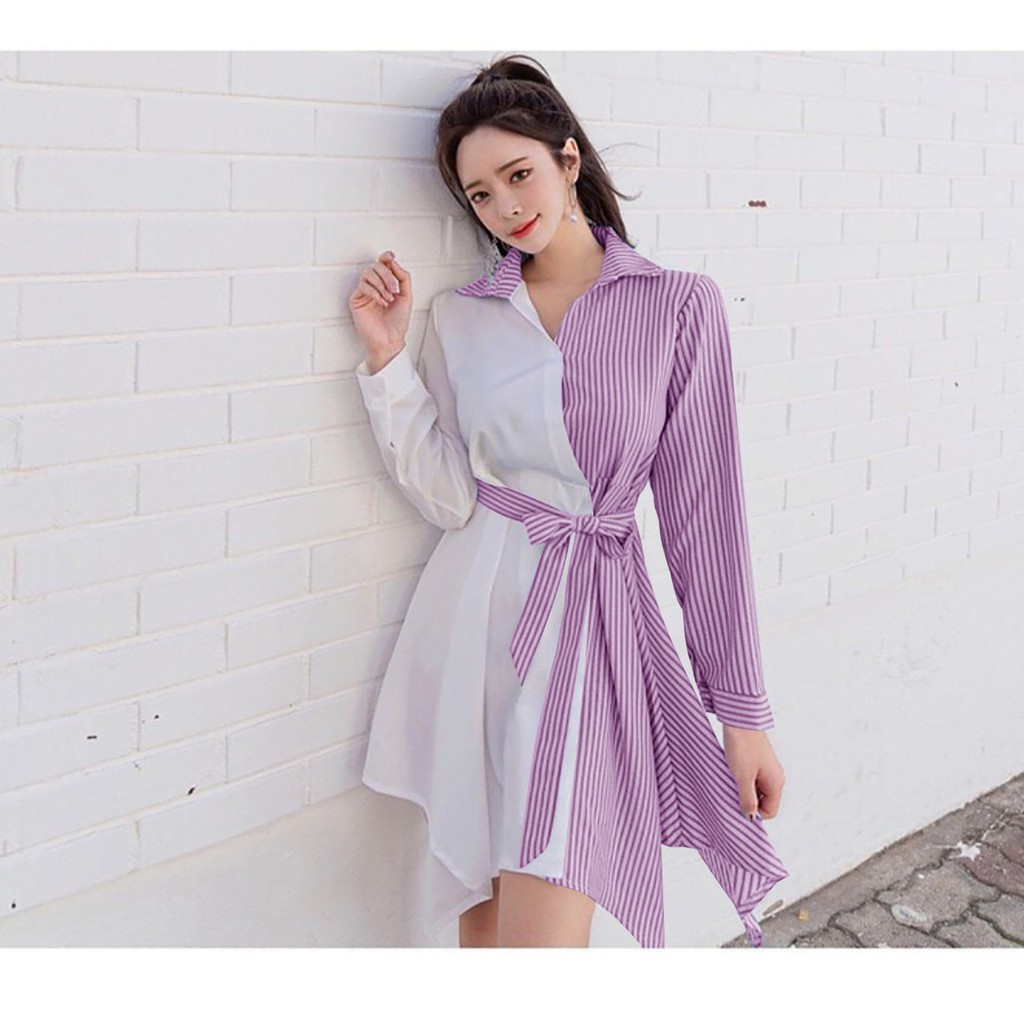 WSE390 - Dress Ella Katun Salur Kombi Twistcone Dress Wanita Kombinasi Two-tone Minidress Wanita UK L-XL LD 102 CM PJ 100 CM PREMIUM QUALITY