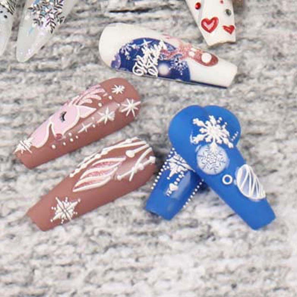 AUGUSTINA Agustina Natal Stiker Kuku Wanita 5D Relief Bunga Elk Rusa Kepala Musim Dingin Pesona Nail Art Dekorasi