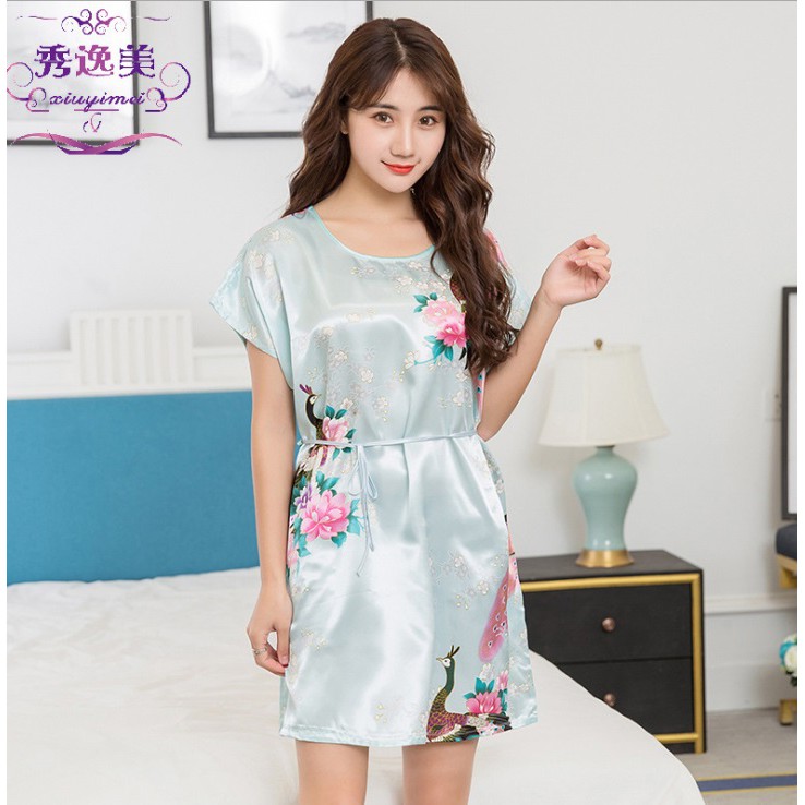 Baju Tidur Daster Satin Korea Fashion MERAK Wanita Peacock Babydoll Fashion Silk Sleepwear-BABY BLUE