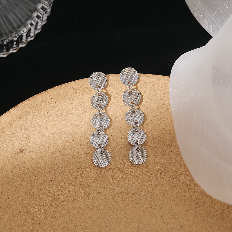 Sterling silver jarum Korea retro bulat metalik IN panjang potongan all-match anting-anting stud Kor