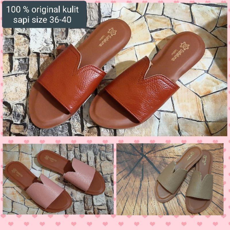 sandal original kulit sapi motif v